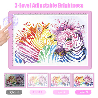 comzler A4 LED Light Board, 3 Level Dimmable Brightness USB Power Artcraft Light Table for Tracing, Light Drawing Sketch Pad for Animation, Sketching, Drawing, Stenciling, Artists - Pink