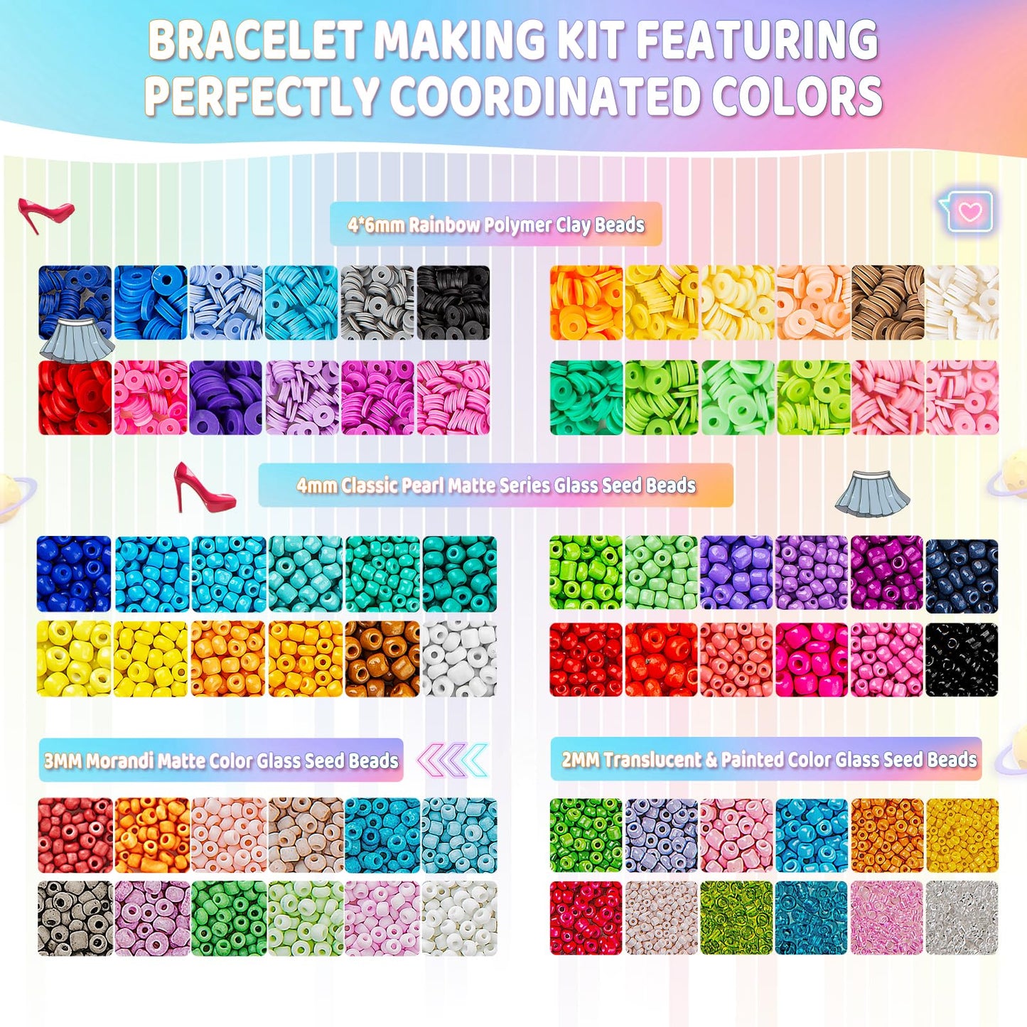 Goldwise Friendship Bracelet Kit, 16000 pcs with Seed Beads (2/3/4mm), Clay Beads, 7 Styles Letter Beads (A-Z), Variety of Charms, DIY Jewelry Making Crafts