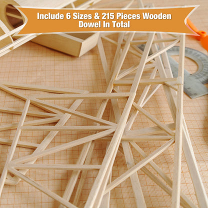 Yulejo 215 Pieces Balsa Wood Sticks Wooden Dowel Rods Square Hardwood Unfinished Wooden Strips for DIY Molding Crafts Projects Making(1/8, 3/16, 1/4, 5/16, 3/8, 1/2 Inch)