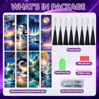 Sitsink Landscape Diamond Art Bookmarks - 8 Pcs Polar Lights Aurora Diamond Painting Kits Bookmarks Set Scenery Design
