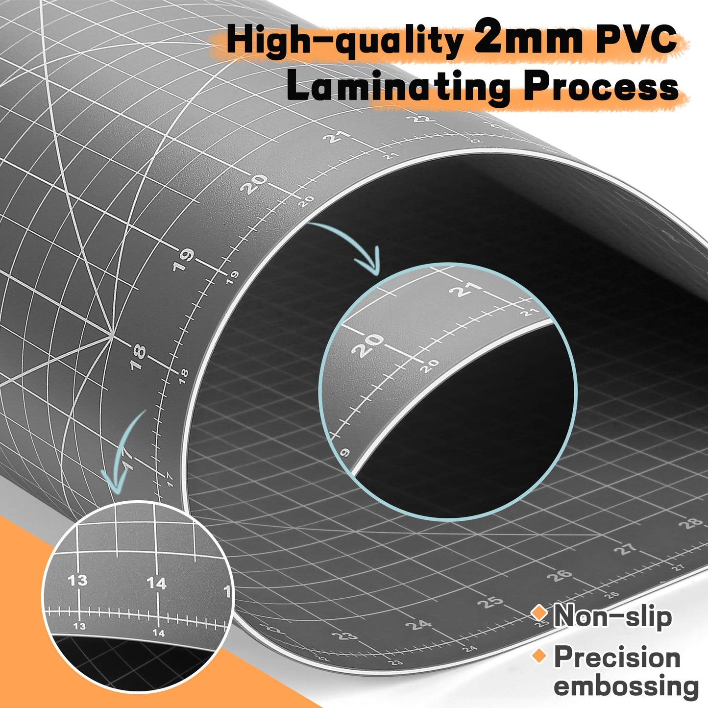 Premium 18" x 24" Self Healing Sewing Mat, Non-slip A2 Cutting Mat for Quilting, 5-Ply Rotary Cutting Board Double-Sided for Crafts Cutting Fabric Scrapbooking Modeling Projects, Anthracite Gray