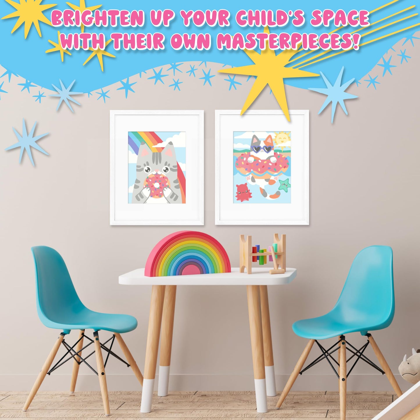 Astrakuma Studio Paint by Numbers for Kids Ages 8-12 - Cat Donut Painting by Number Kits with Pre Drawn Canvas Boards, Small Animals Paint and Sip Kit for Beginner Artist, Easy Acrylic Paint-By-Number