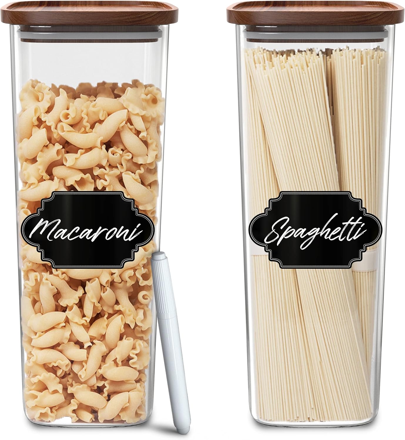 Essos Set (2) 80 oz Square Glass Jars with Wood Lids of fl Airtight and Stackable Storage Containers for Kitchen Pantry