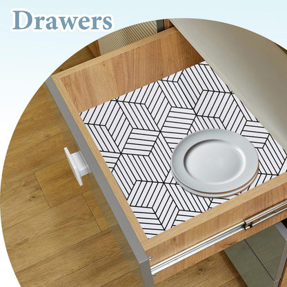 Shelf Liners for Kitchen Cabinets 17in x 30FT, Non Adhesive Cabinet Liner Strong Non-Slip Golden Leaf Drawer Liner, Easy to Clean for Shelf, Cabinet with Knife and Tape Measure