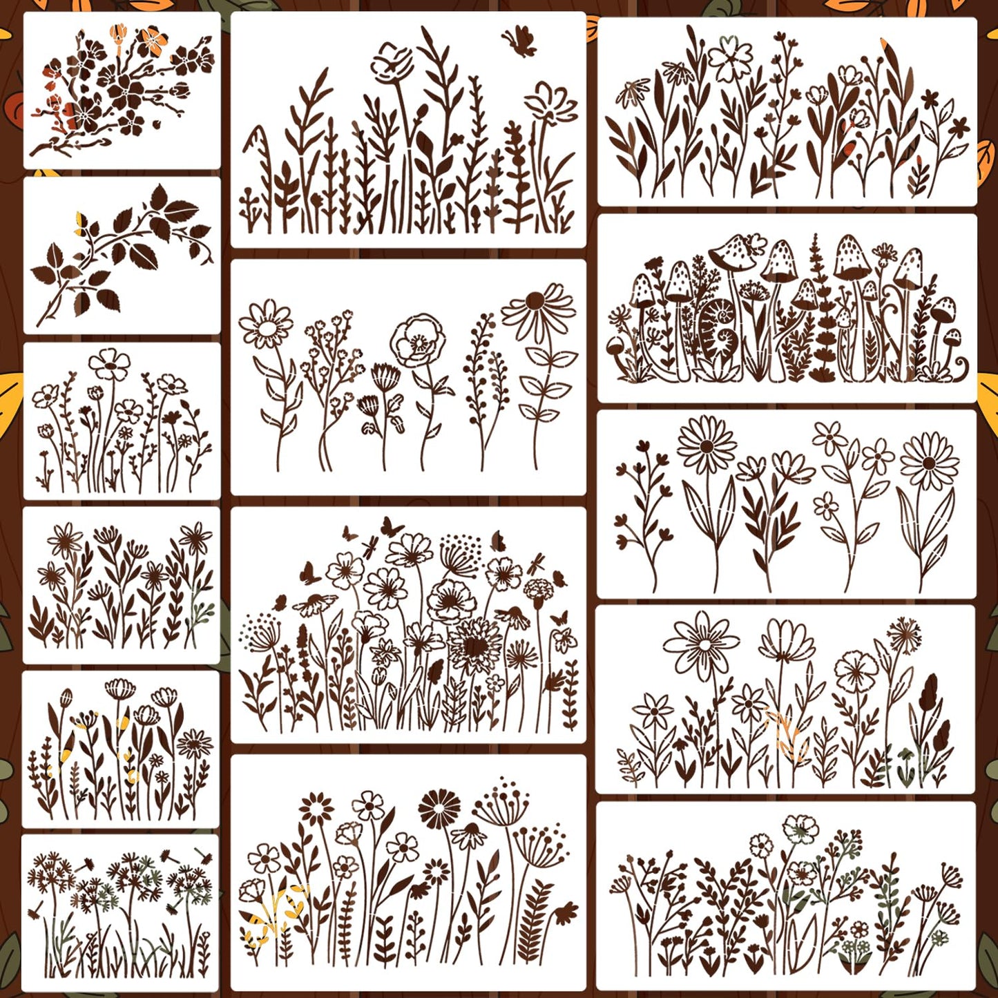 Large Flower Stencils for Walls Wildflower Stencil Reusable Floral Stencils for Painting on Wood Fence Canvas Fabrics Furniture