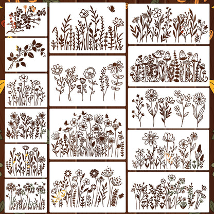 Large Flower Stencils for Walls Wildflower Stencil Reusable Floral Stencils for Painting on Wood Fence Canvas Fabrics Furniture