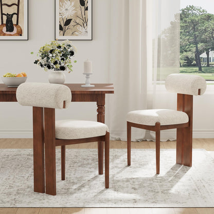 MALOL Modern Wooden Dining Chairs Set of 6, Upholstered Fabric Kitchen Chairs with Sculptural Backrest, Mid-Century Farmhouse Dining Room Chairs with Solid Wood Legs, Beige