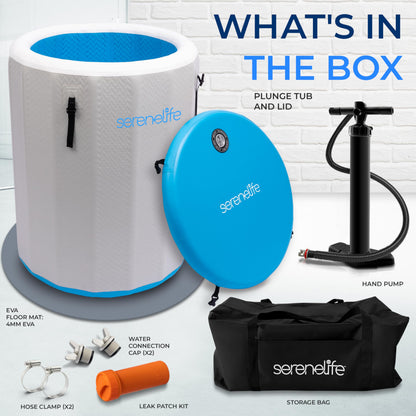 SereneLife Inflatable Cold Plunge Tub Ice Bath, 85 Gal One Person Ice Bath Tub with Lid, Drop Stitch PVC, Double Layer Seals, Heavy Duty Cold Plunge for Athletes
