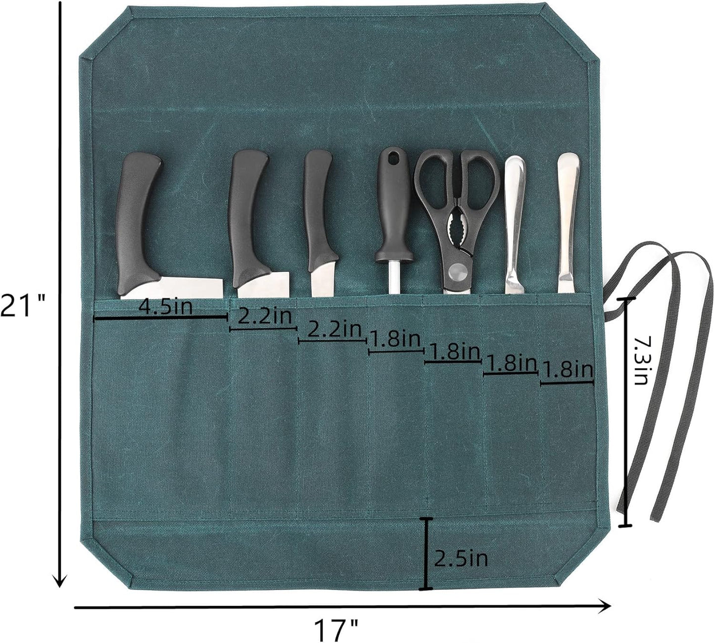 Denifiter Heavy Duty Waxed Canvas Chef Knife Storage Roll Bag, Waterproof and Durable (Dark Green)