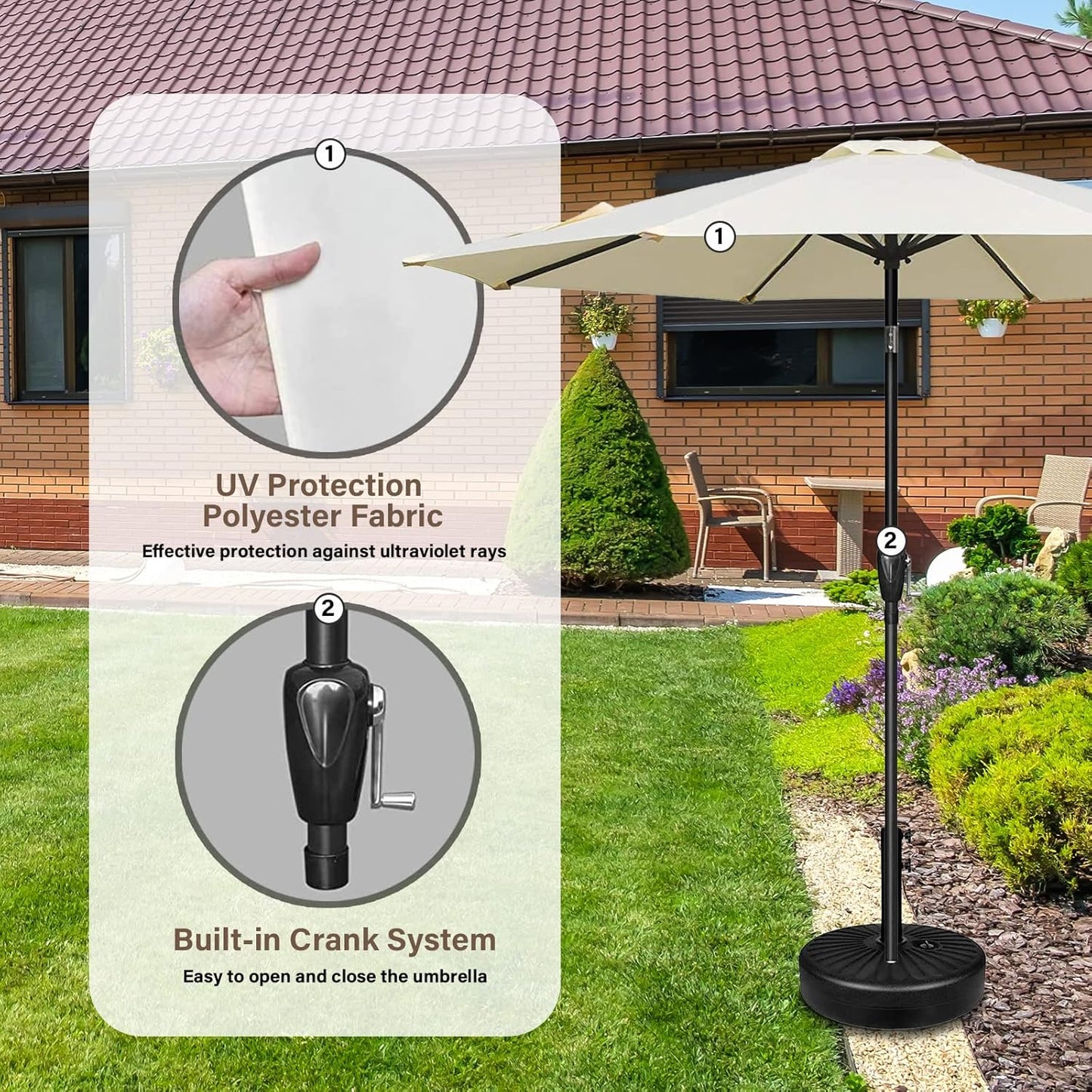 YSSOA 9' Patio Umbrella, Outdoor Table Market Yard Umbrella with 8 Sturdy Ribs, Beige