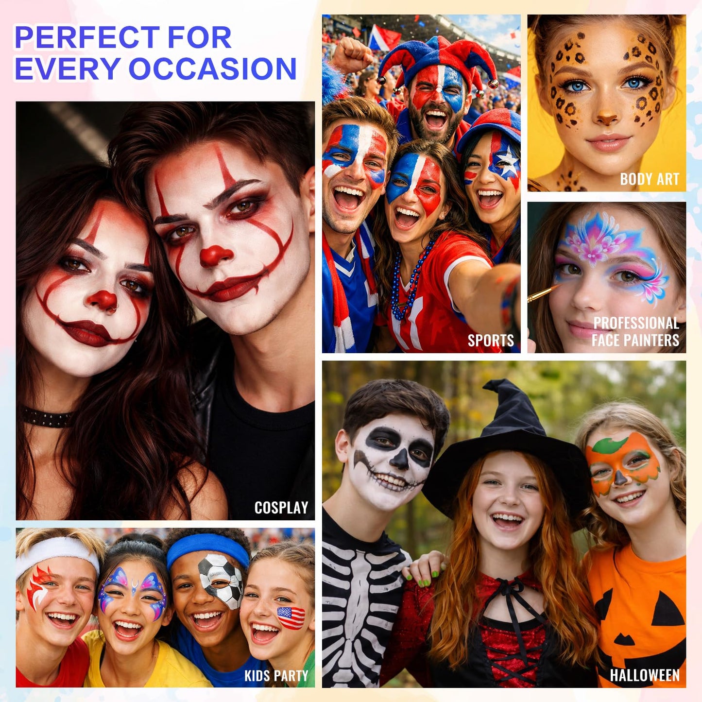 Face Painting Kit - 42 Colors Professional Face Paint Makeup Kit, Non-Toxic Water Activated Body Palette with Brushes, Stencils, Glitter, Gem, Sponge for Halloween, Arty Makeup & Cosplay Party