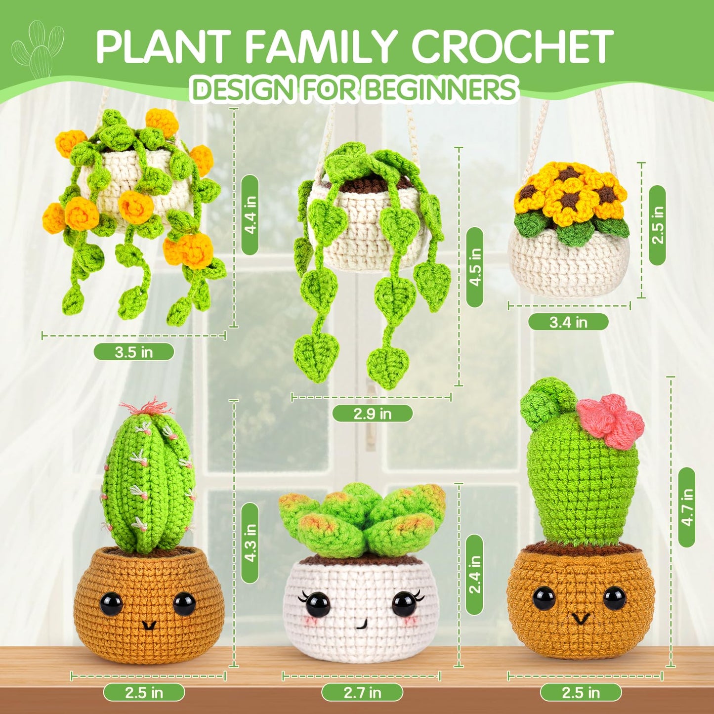 Crochetta Crochet Kit for Beginners, Crochet Starter Kits for Adults, Amigurumi Craft Knitting Crocheting Kits with Step-by-Step Video Tutorials, 6 Pc Hanging Potted Plants Family(40%+ Yarn