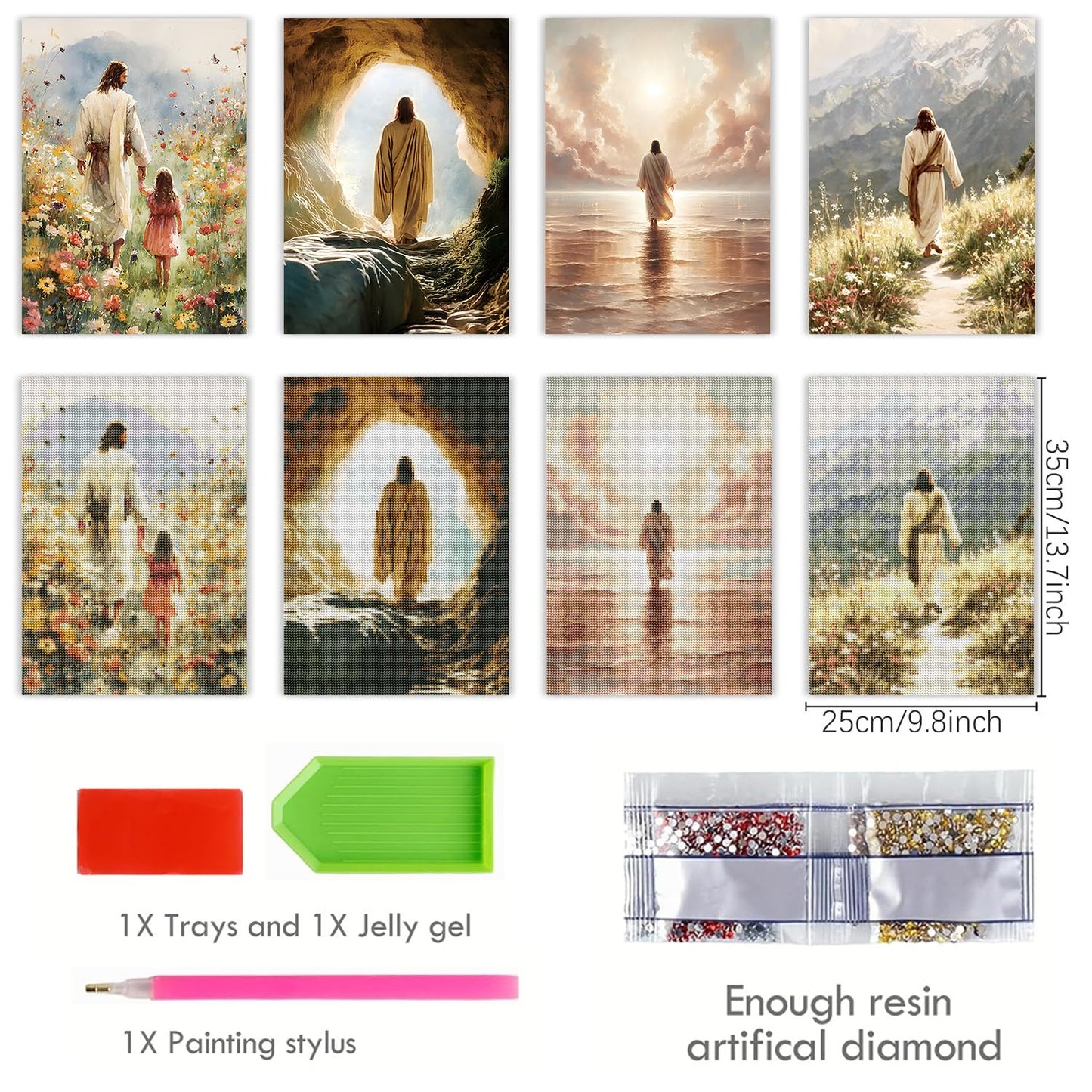 Sitsink Jesus Diamond Art Kits for Adults - Full Drill Jesus Walking on Ocean Beach Christian Diamond Painting, 5D Gem Art Canvas Set Religious Christ Holiday Gifts for Women (4 Sheets)