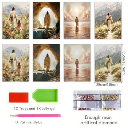 Sitsink Jesus Diamond Art Kits for Adults - Full Drill Jesus Walking on Ocean Beach Christian Diamond Painting, 5D Gem Art Canvas Set Religious Christ Holiday Gifts for Women (4 Sheets)