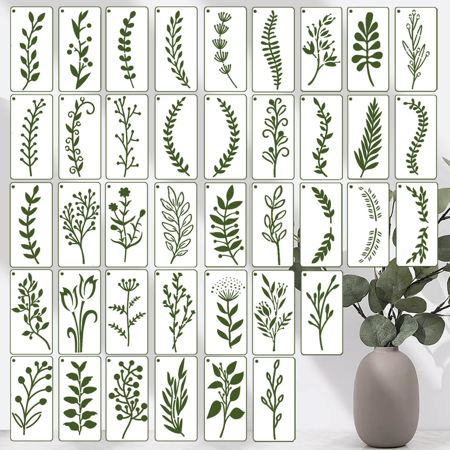 40 Pack Small Leaf Stencils for Painting on Wood, Reusable Leaf Vine Stencils for DIY Crafts on Wood, Canvas, Fabric, Chalkboard, Sign, Scrapbook