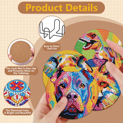 HMZephitiquc Animal Diamond Art Coasters, 8 Pcs Diamond Painting Coasters with Holder, 5D Gem Art Kit Easy Crafts, Non Slip Coaster for Home Decor Gift