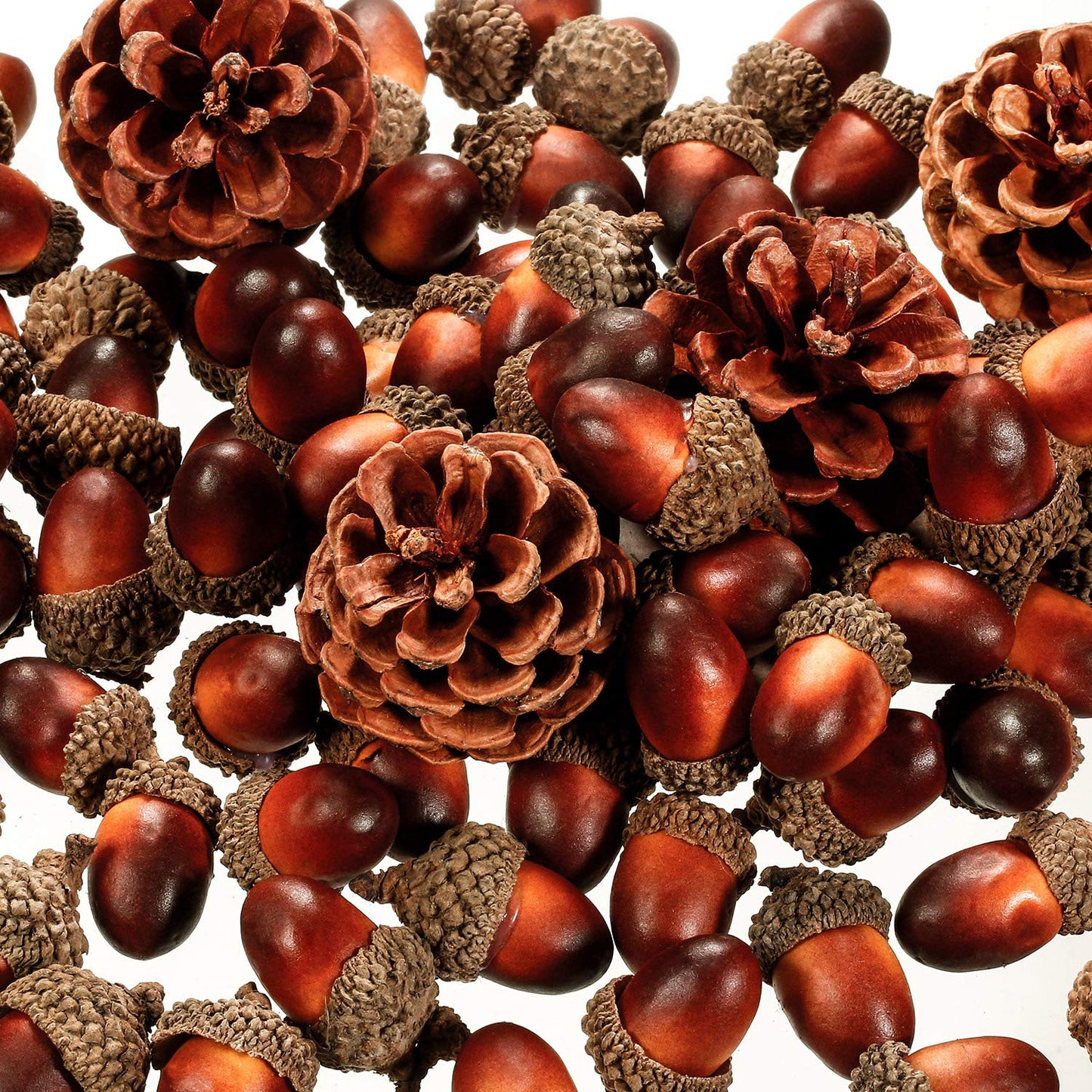 Pangda 120 Pcs Thanksgiving Artificial Acorns and Pine Cones, Christmas Small Fake Decorative Pinecones Ornaments Lifelike Simulation Small Acorn with Cap Vase Fillers for Craft Fall Xmas Decor