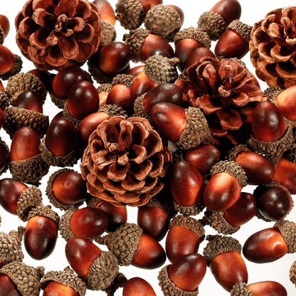 Pangda 120 Pcs Thanksgiving Artificial Acorns and Pine Cones, Christmas Small Fake Decorative Pinecones Ornaments Lifelike Simulation Small Acorn with Cap Vase Fillers for Craft Fall Xmas Decor