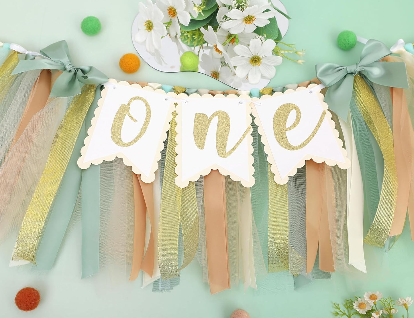 1st Sage Green One High Chair Banner - Simple Birthday Party Decorations,First Birthday Highchair Garland for Cake