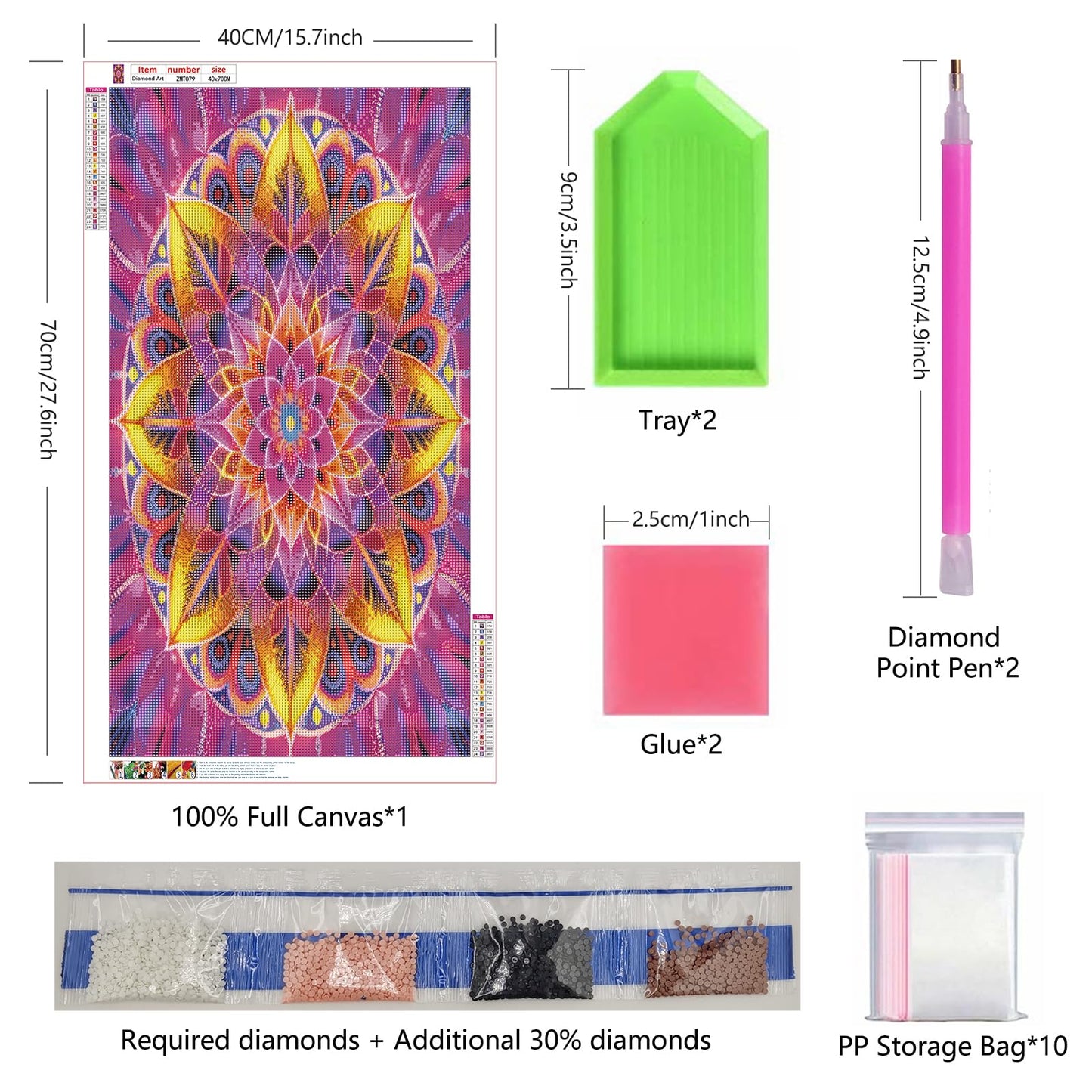 ZHUMUTO Large 5D Diamond Art Painting Kits for Adults,15.7x27.5inch Mandala A DIY Full Round Drill Diamond Dots Large Size,Big Gem Art and Crafts for Home Wall Decor Gifts