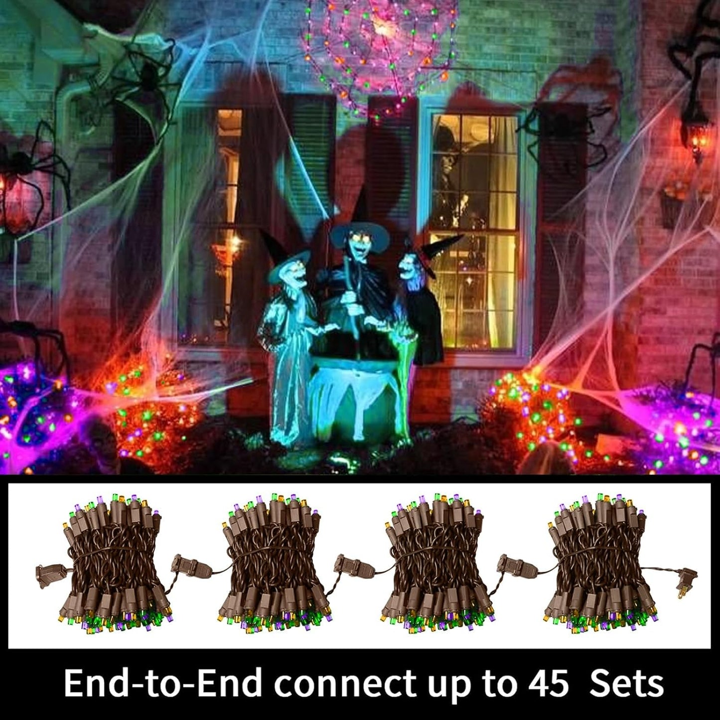 21.6ft 100LED Bulbs LAMPHOME Halloween String Lights - Orange Purple Green Mini Lights, Halloween Lighting Decor