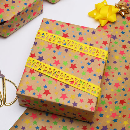 BIOBROWN Kraft Wrapping Paper Roll Colorful Stars Design Perfect for Birthday Holiday Wrap 17 inch X 33 feet