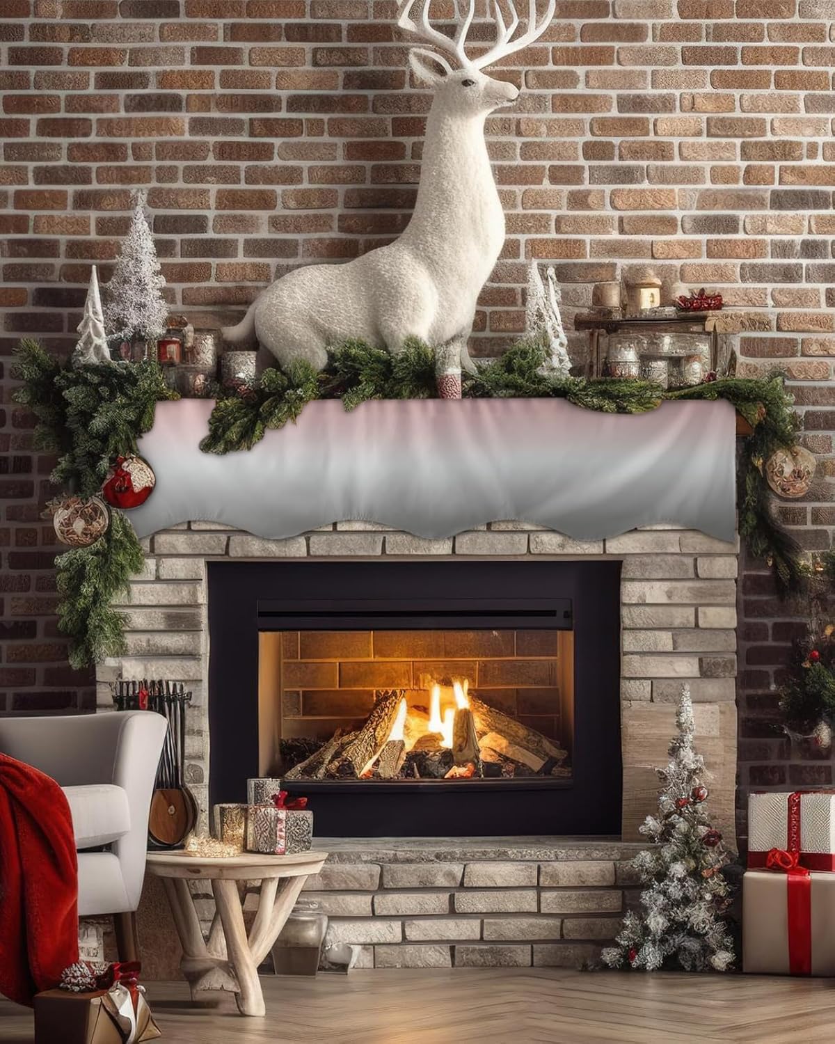Ombre Mantle Scarf for Fireplace, Blush Pink and Gray Gradient Indoor Mantel Top Runner, 17 x 70 Inch