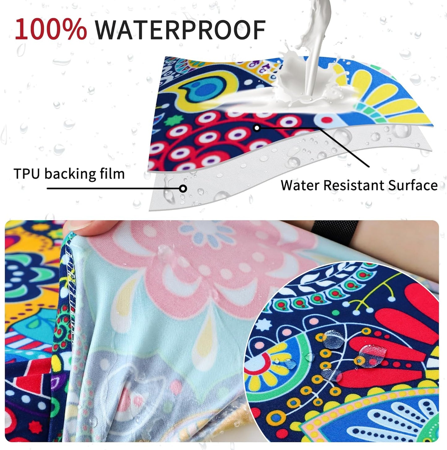 20"-22" Stretch Ottoman Cover Rectangular Waterproof Medium Printed Boho Footstool Cover Fit Width Foot Stool Ottoman