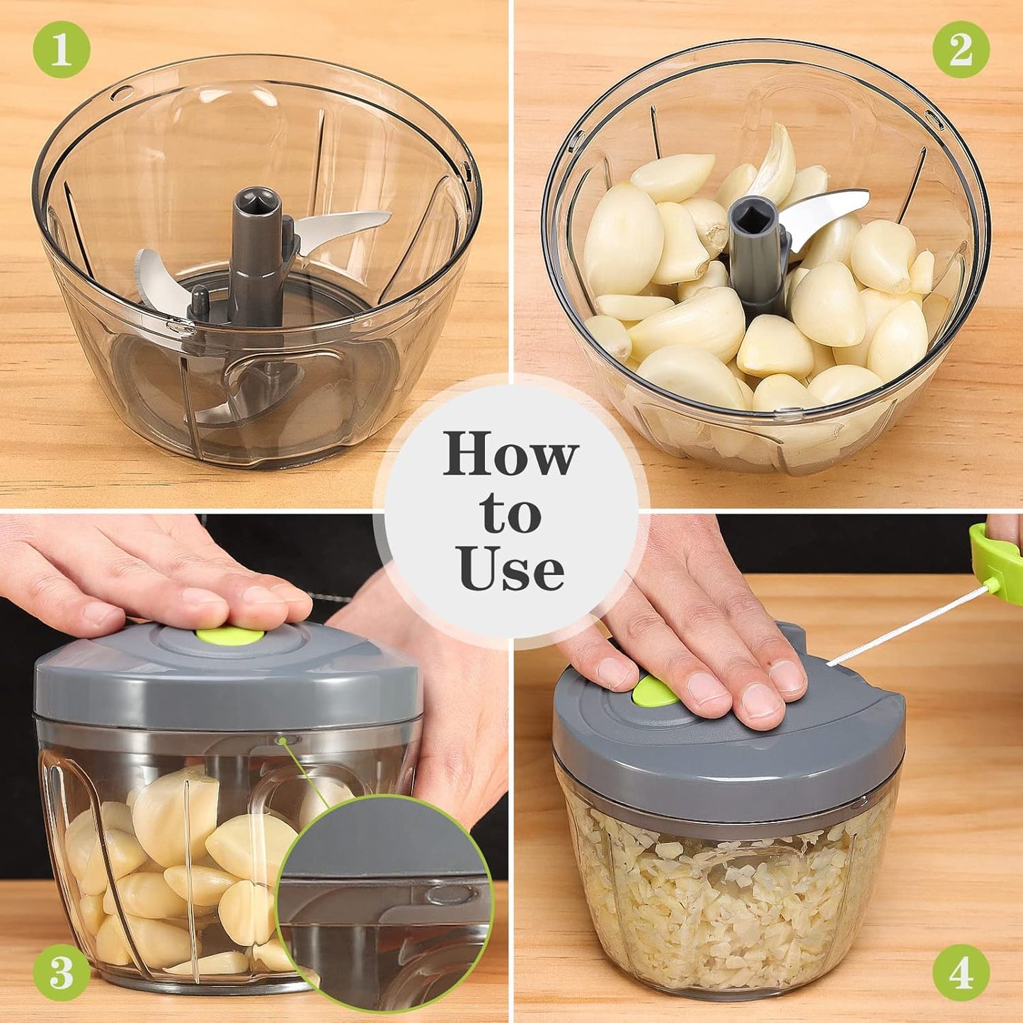 Food Chopper Vegetable Cutter - Cambom Hand String Chopper for Onions, Fruits, and Nuts, BPA Free Material (Gray)