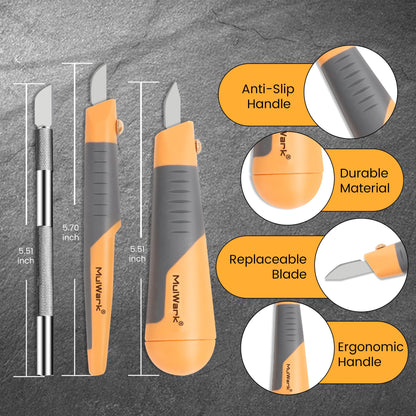 MulWark 41-Piece Precision Hobby Knife Set - Exacto Knife Set For Modeling - Craft Knife Handle Customized With Chiseling, Stencil Edge And Fine Point Blades With Sharpening Stone And Steel Ruler
