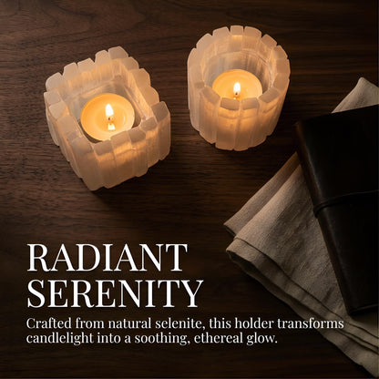 Selenite Tea Light Holder, Natural Selenite Crystal Candle Holders with Different Shapes, for Home Decor, Meditation, Yoga, Reiki, Gifts (Round Regular Cup)