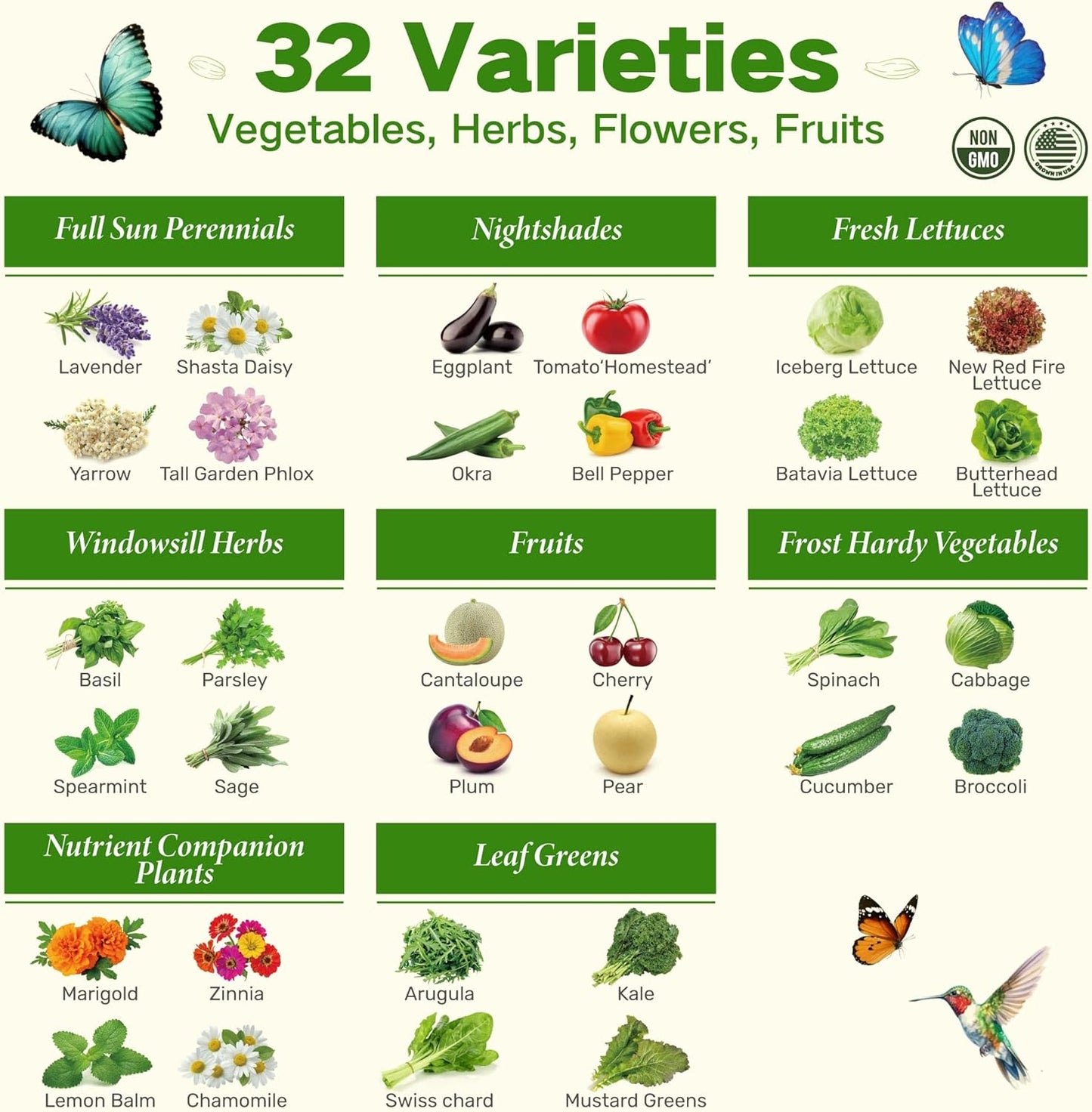8 30,000+ 32 USDA Zone Heirloom Seed Bank, Non-GMO Varieties of Seeds for Planting Vegetables Herbs, Survival Seed Kit