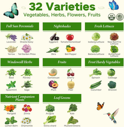 8 30,000+ 32 USDA Zone Heirloom Seed Bank, Non-GMO Varieties of Seeds for Planting Vegetables Herbs, Survival Seed Kit