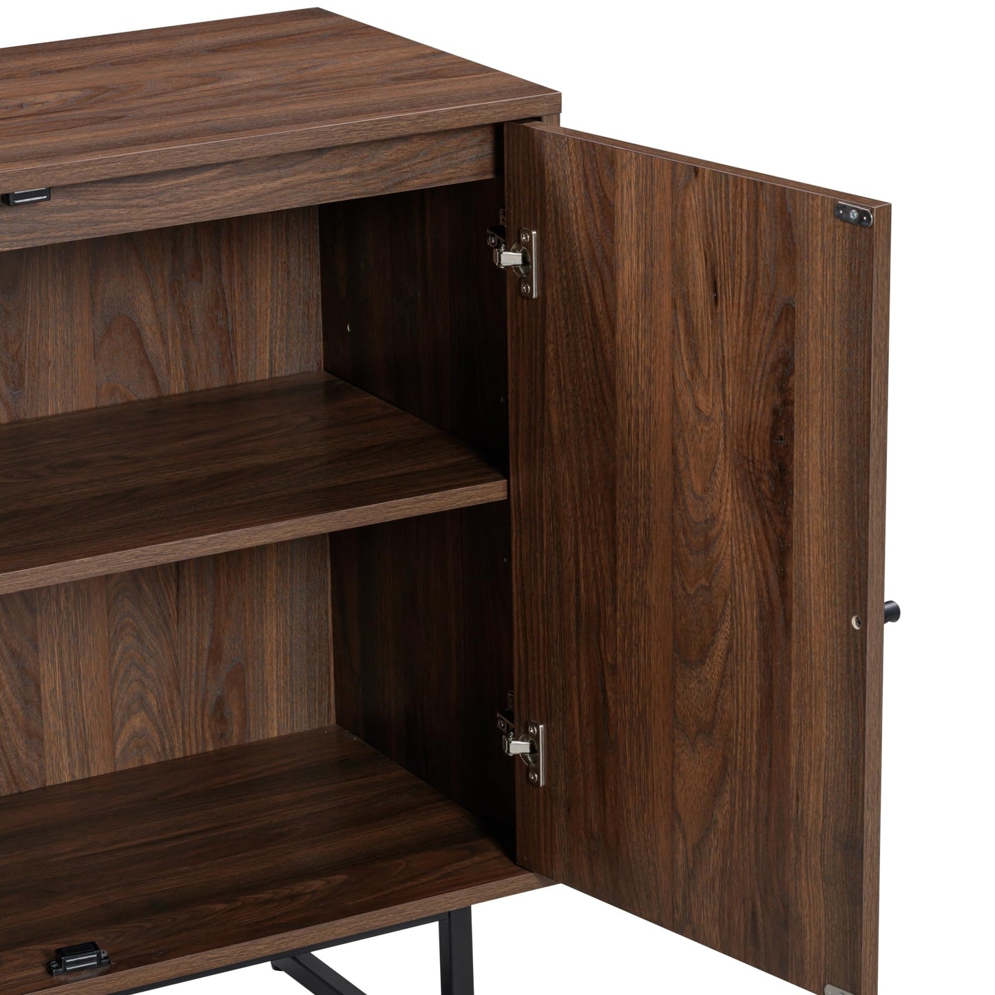 Nathan James Kova Bohemian Rattan Accent Sideboard Storage Cabinet, with Doors and Matte Black Legs, Dark Brown/Black