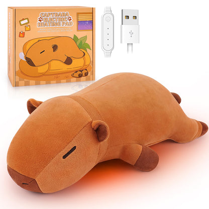 Electric Heating Pad for Period Cramps, Cuddly Soft 14" Capybara Plush with a Hot Soft Belly USB Powered, Menstrual Heating Pad Neck Shoulder Pain Relief, Gift for Women Daughter Wife