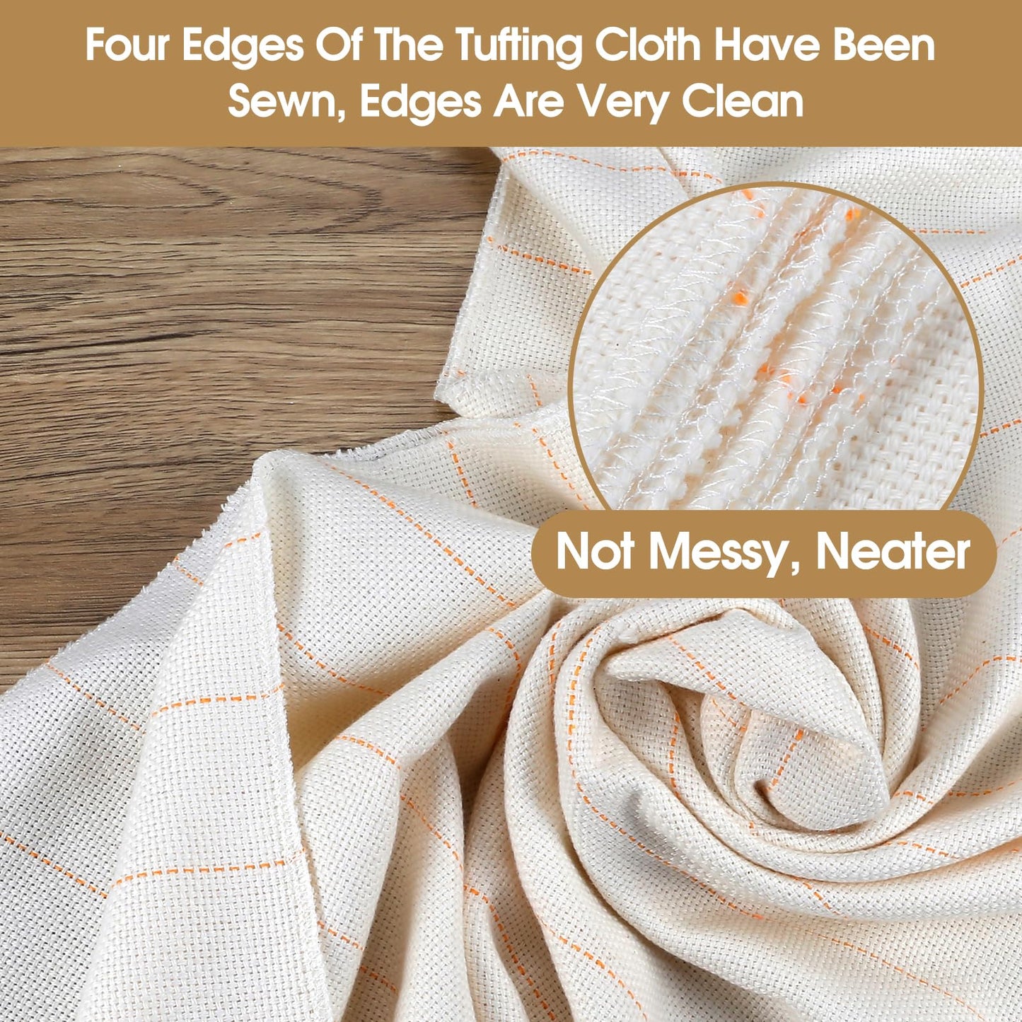118" x 79" Large Tufting Cloth, Primary Tufting Cloth with Marked Lines for Tufting Guns, Four Edges Sewn Monks Cloth for Punch Needle Tufting Rug DIY Crafts