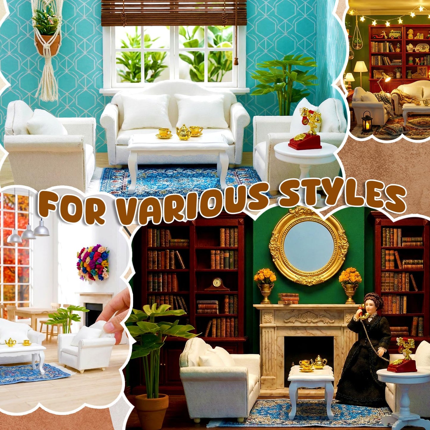 1:12 Scale Miniature Furniture Sofa Set with Pillows Mini Couch Carpet Tea Table for Mini House Acessories Living Room Scene Decor