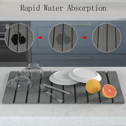 YEECOPON 23.6" 15.4" Counter, x Dish Drying Mat for Kitchen Foldable Fast Drying Stone Mats, Non-Slip Super Absorbent