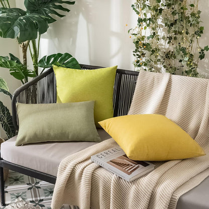 MIULEE Decorative Outdoor Throw Pillow Covers - Waterproof Faux Linen Cushion Cases | 18x18 Inch Light Olive Green (Pack of 2)