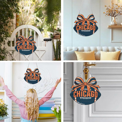 Rertcioph Football Diamond Art Hanging Kit for Adults, DIY Acrylic 5D Diamond Painting Hanging Ornament for Chicago Home Wall Decor and Gift