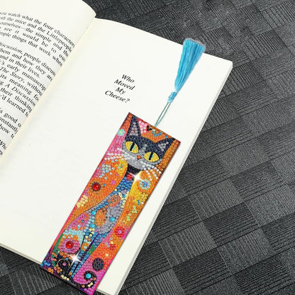 Puraikcmi 6 PCS 5D DIY Diamond Art Bookmarks Kit Cats Diamond Paintings Bookmarks Kits with Tassels Acrylic, Rhinestone Crafts Decoration Gift Set for Book Lovers Beginners & Adults