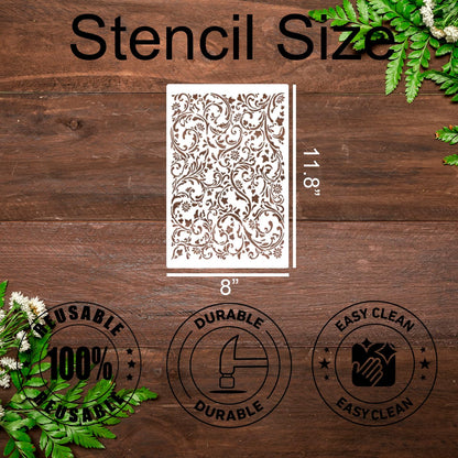 Stencils for Crafts Reusable Texture Stencils Floral Stencil Tree Leaf Vine Stencil for Painting on Wood Canvas Furniture Cards Scrapbook