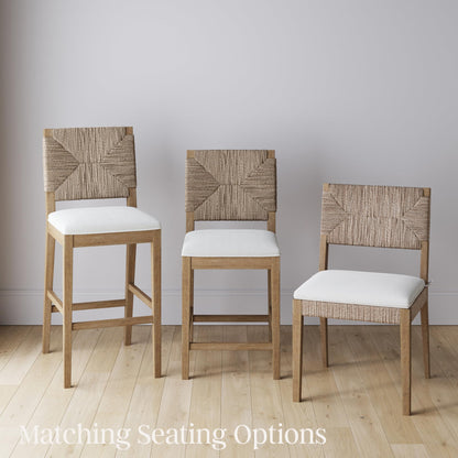 Beacon Boho Dining Chair Set of 6, Boucle Dining Chair with Seagrass Accent and Solid Wood Legs, Cream Boucle/Light Brown