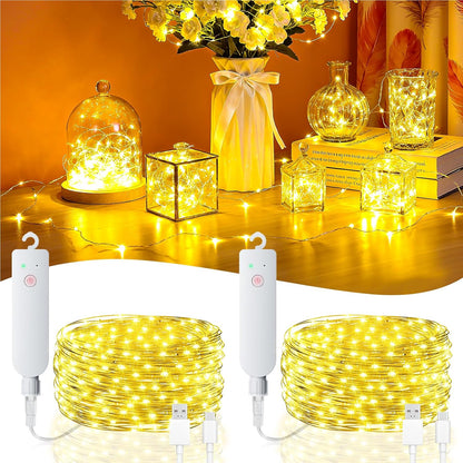 Skiennix Fairy Lights - 32FT Rechargeable Battery Operated Mini LED String Lights | Waterproof Warm White for Bedroom & Party Decor