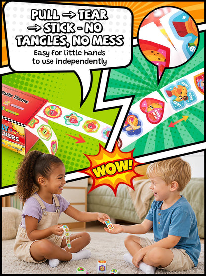 HORIECHALY Scratch and Sniff Reward Stickers for Kids, 4 Rolls 1200 PCS 4 Scent Smelly Stickers Fruit Theme, Positive Reward for Classroom, Teacher, Students