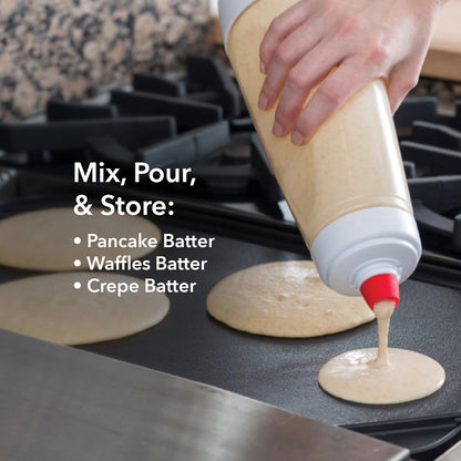 Whiskware Pancake Batter Bottle with BlenderBall Wire Whisk, Dispenser Bottle for Baking Pancakes, Cupcakes, Muffins