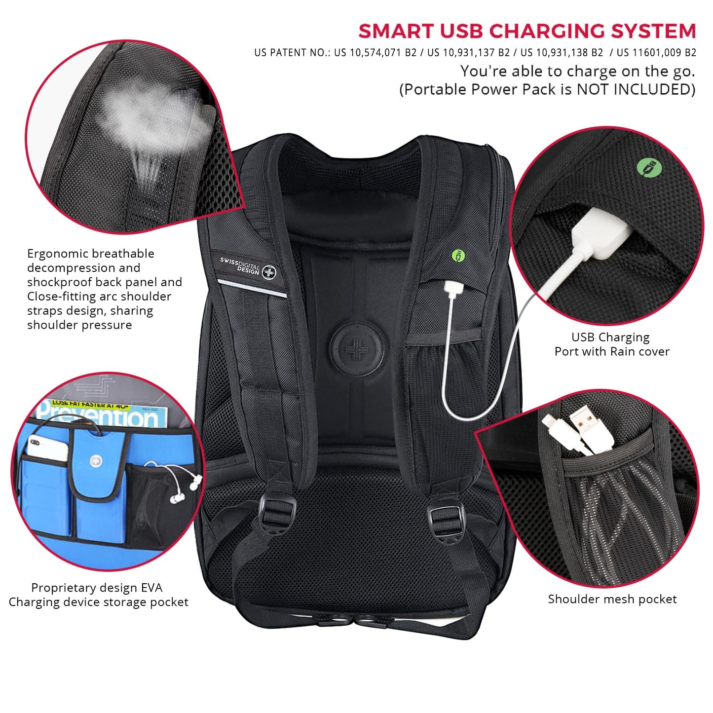 Swissdigital Design TSA Business Laptop Backpack For Men,Travel Backpack With USB Charging Port,College Tech Backpacks With RFID Pockets Presents For Men Fits 15.6 Inch Computer | TERABYTE