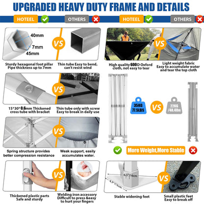 HOTEEL 10x20 Heavy Duty Pop up Canopy Tent with 6 Sidewalls, Easy Setup Outdoor Commercial Instant Gazebo for Parties Wedding Event, with Roller Bag & Sand Bags, White(Hexagonal Frame)
