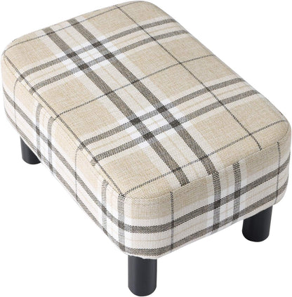 16.54" RF-BD215 IBUYKE Small Footstool, Linen Fabric Pouf, with Padded Seat Pine Wood Legs and Padded Rectangular