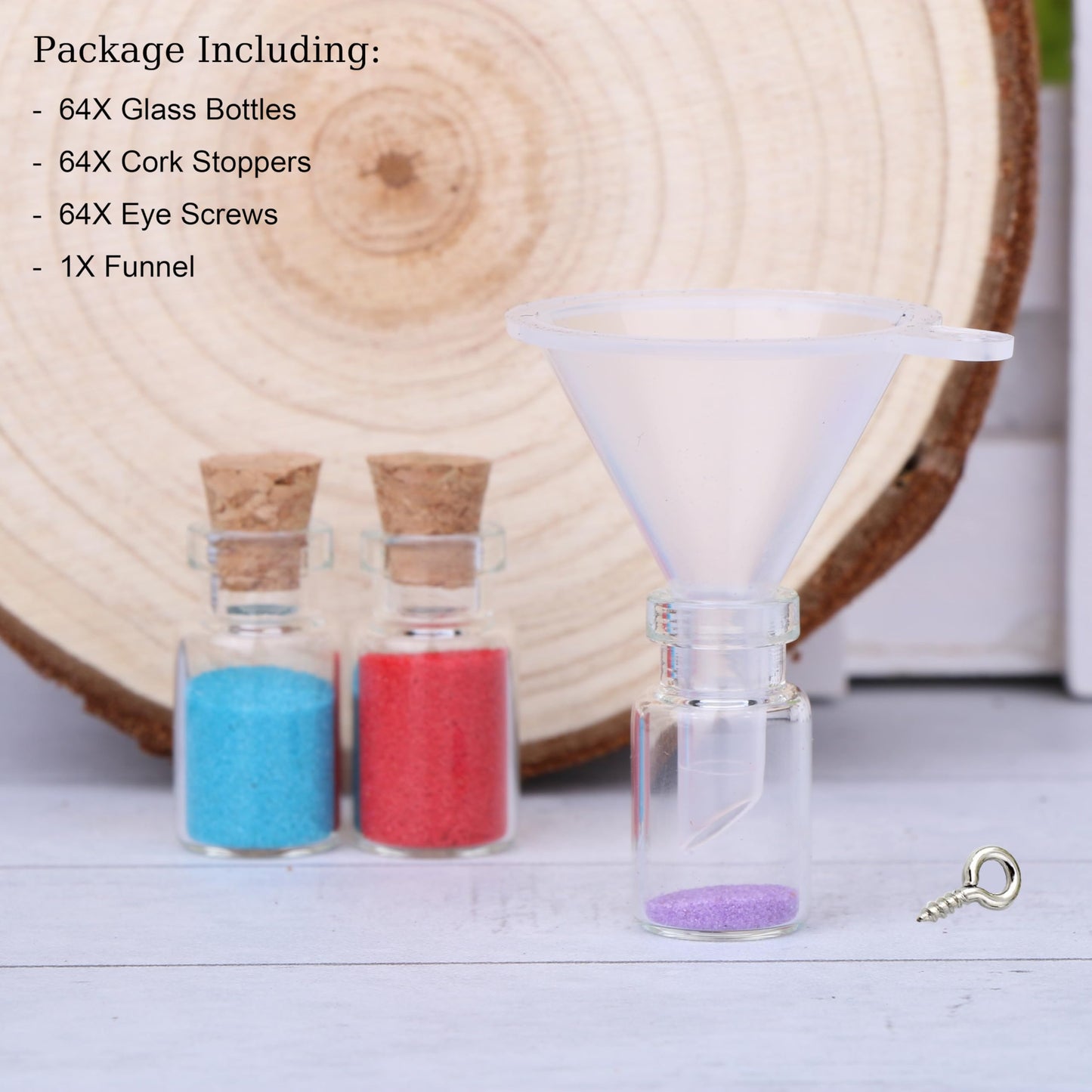 MaxMau 64pcs 1ml Tiny Vials with Cork Stoppers and Eye Screws,Mini Glass Bottles Small Jars for DIY Art Crafts Project Jewelry Pendant Party Favors